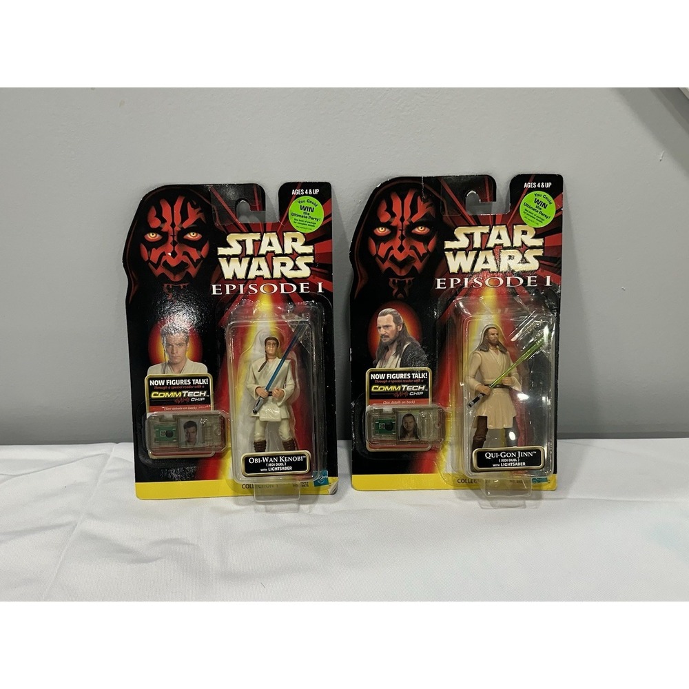 1998 Star Wars Episode 1 QUI-GON JINN & Obi-Wan Kenobi Commtech Set Hasbro 84085